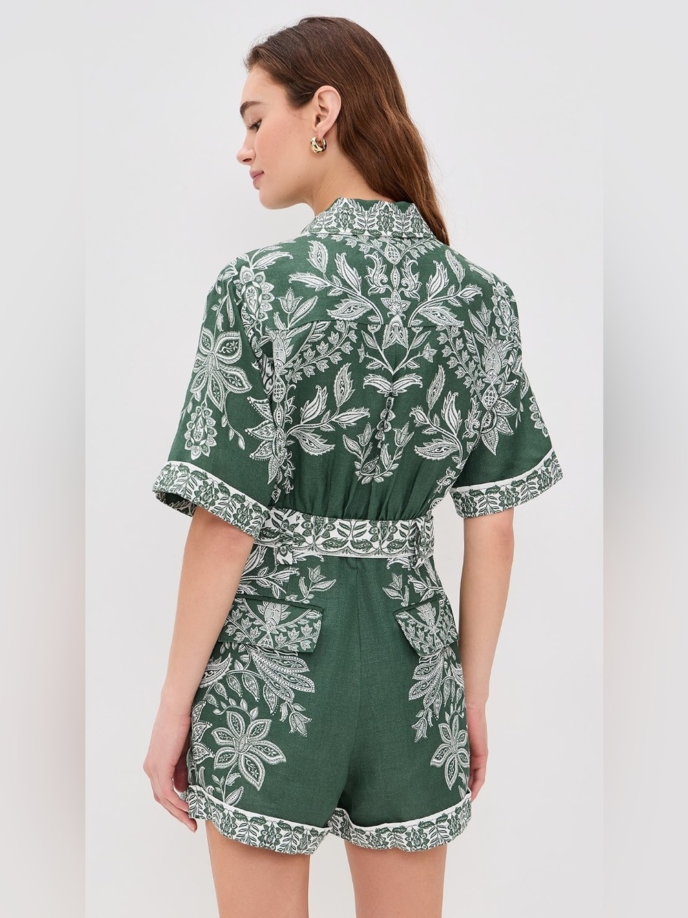 Farm Rio: MIRANDA DARK GREEN SHORT SLEEVE ROMPER - Picture 3 of 13